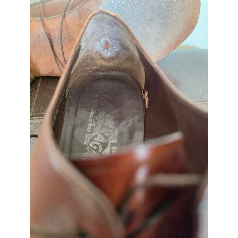 Salvatorre Ferragamo Brown Leather split/apron toe Lace Oxford Derby Shoes sz10D